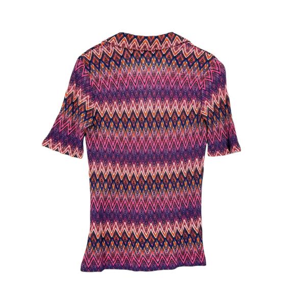 Trina Turk Peru Colorful Chevron Open Knit Collared V-neck Retro Revival Top - Picture 8 of 10